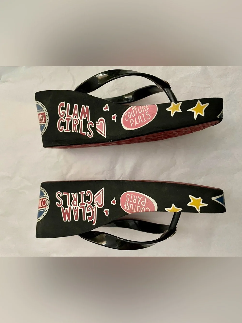 BRIGHTON Wearable Art GLAM FASHIONISTA Platform Flip Flop Graffiti SANDALS 7